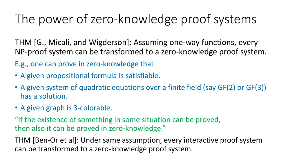the power of zero knowledge proof systems