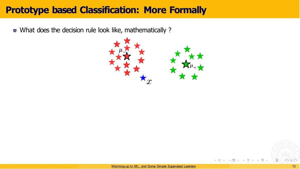 prototype based classification more formally