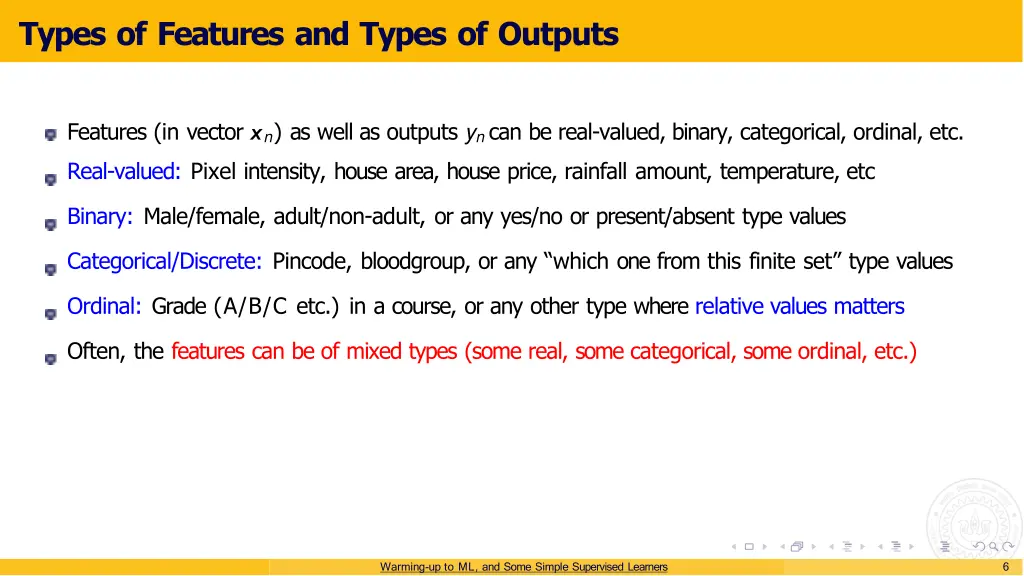types of features and types of outputs 5