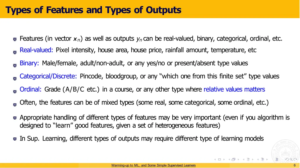 types of features and types of outputs 7