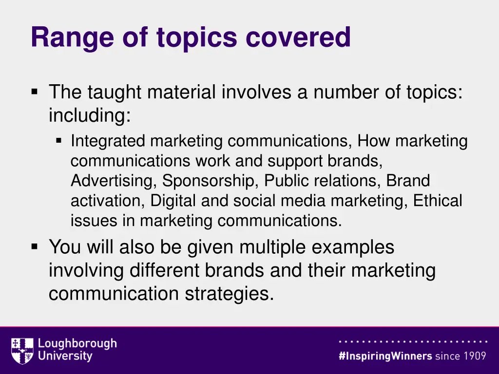 range of topics covered