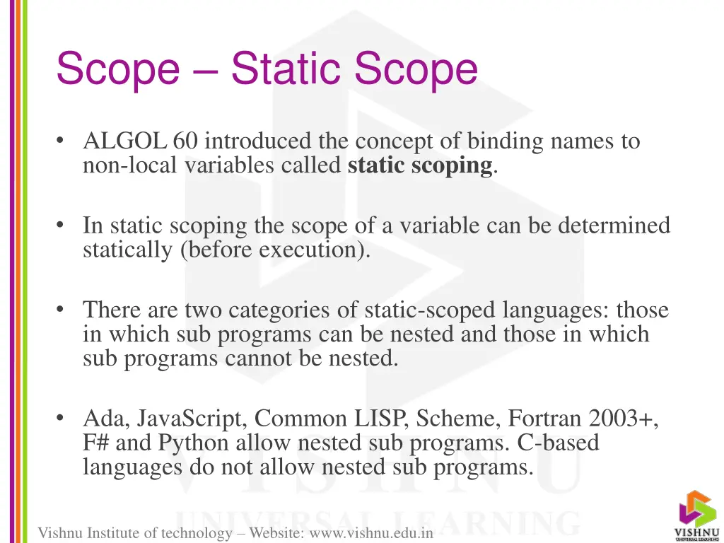 scope static scope