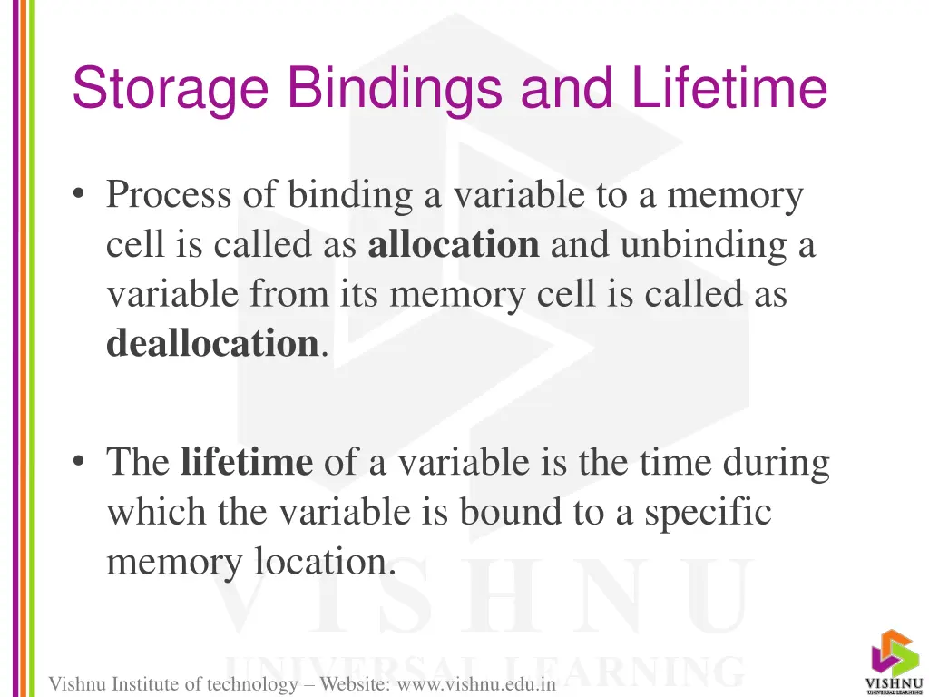 storage bindings and lifetime