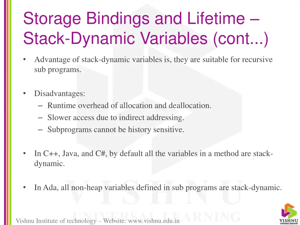 storage bindings and lifetime stack dynamic 1