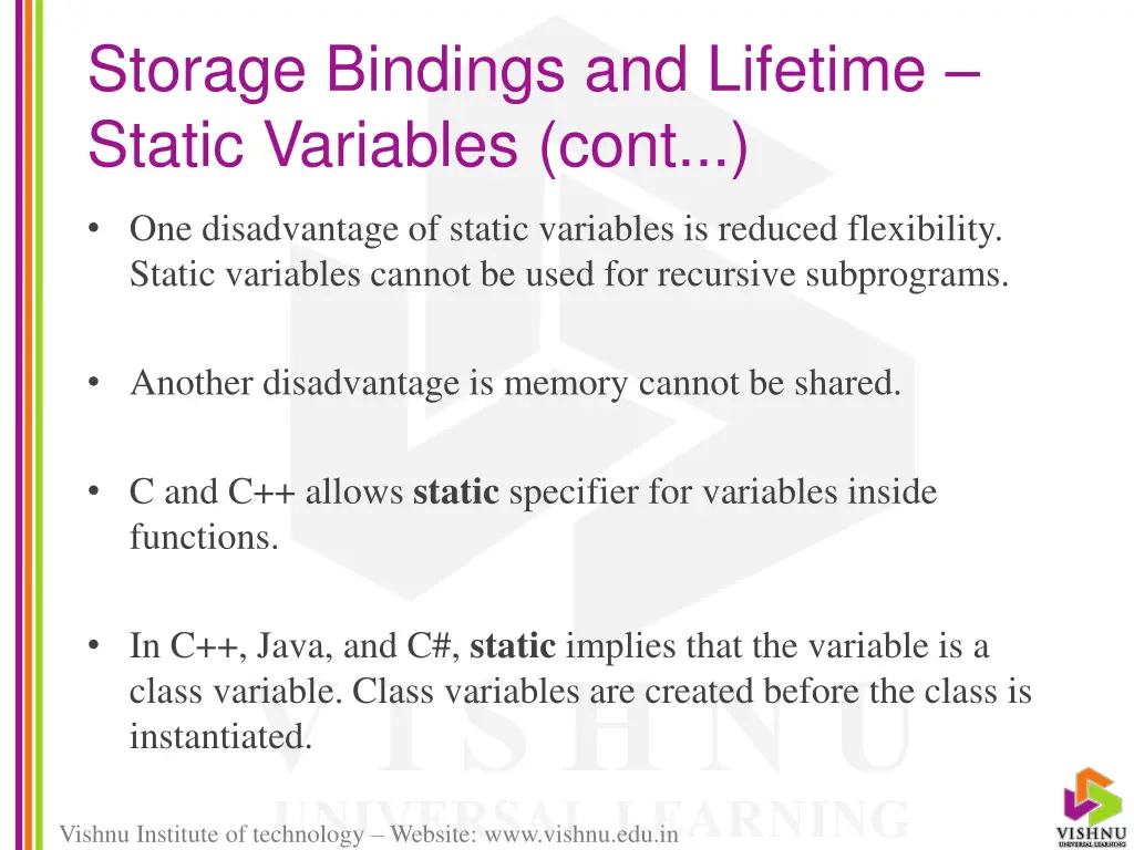 storage bindings and lifetime static variables 1