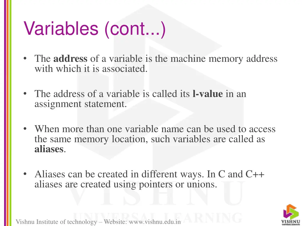 variables cont
