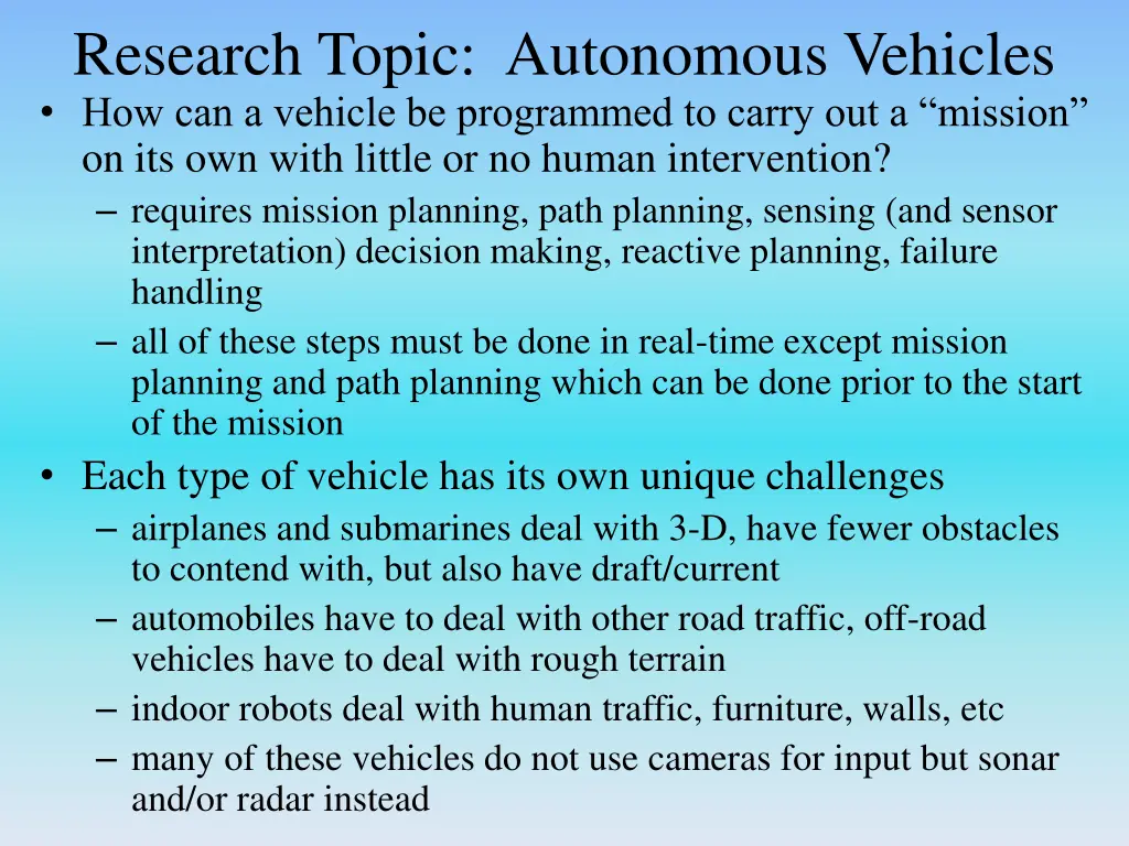 research topic autonomous vehicles