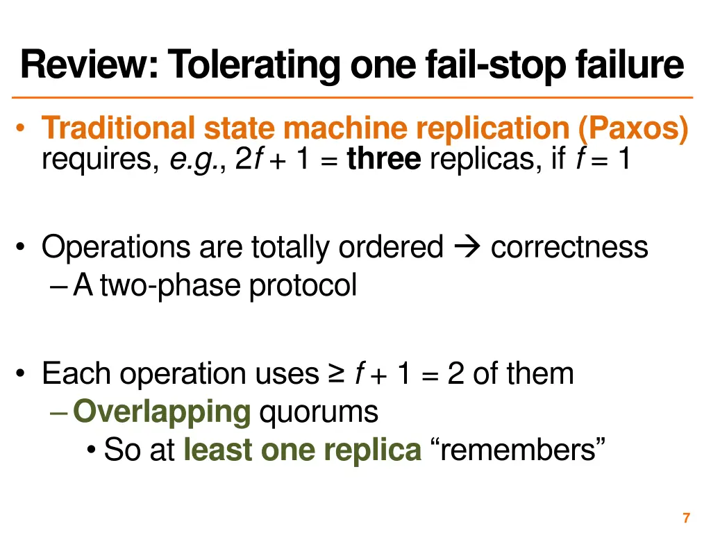 review tolerating one fail stop failure