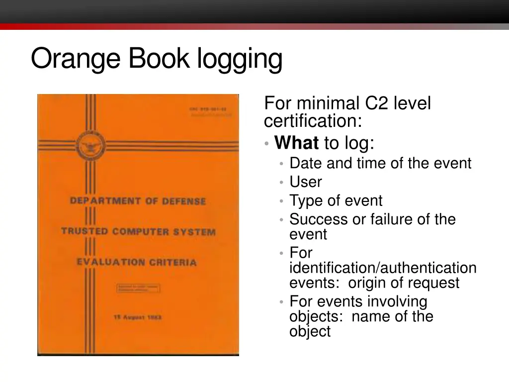 orange book logging 1