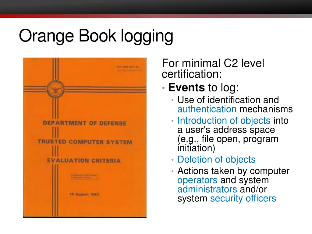 orange book logging
