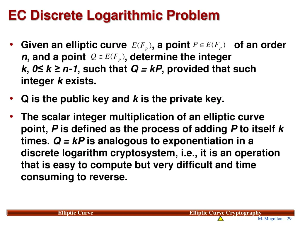 ec discrete logarithmic problem