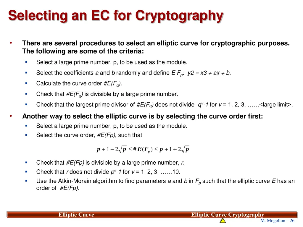 selecting an ec for cryptography