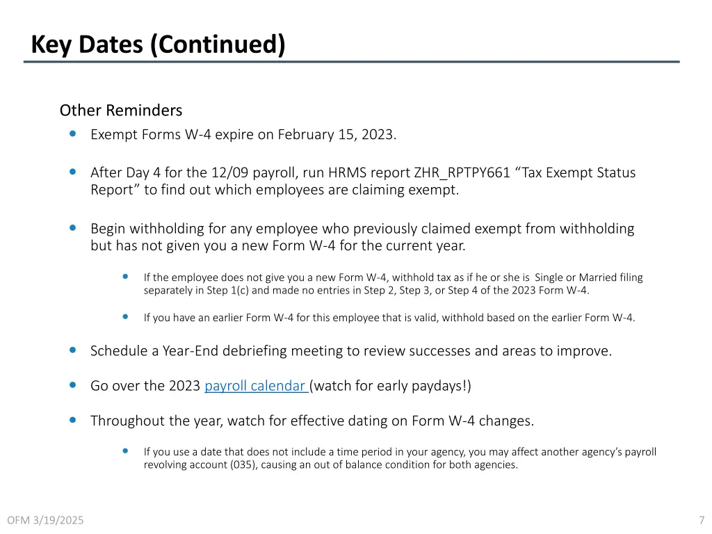 key dates continued 3