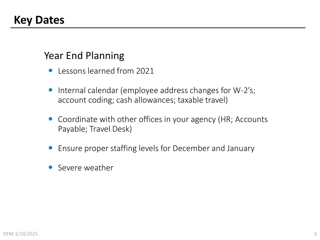 key dates