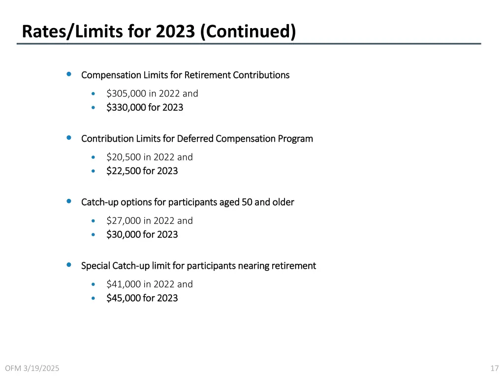 rates limits for 2023 continued