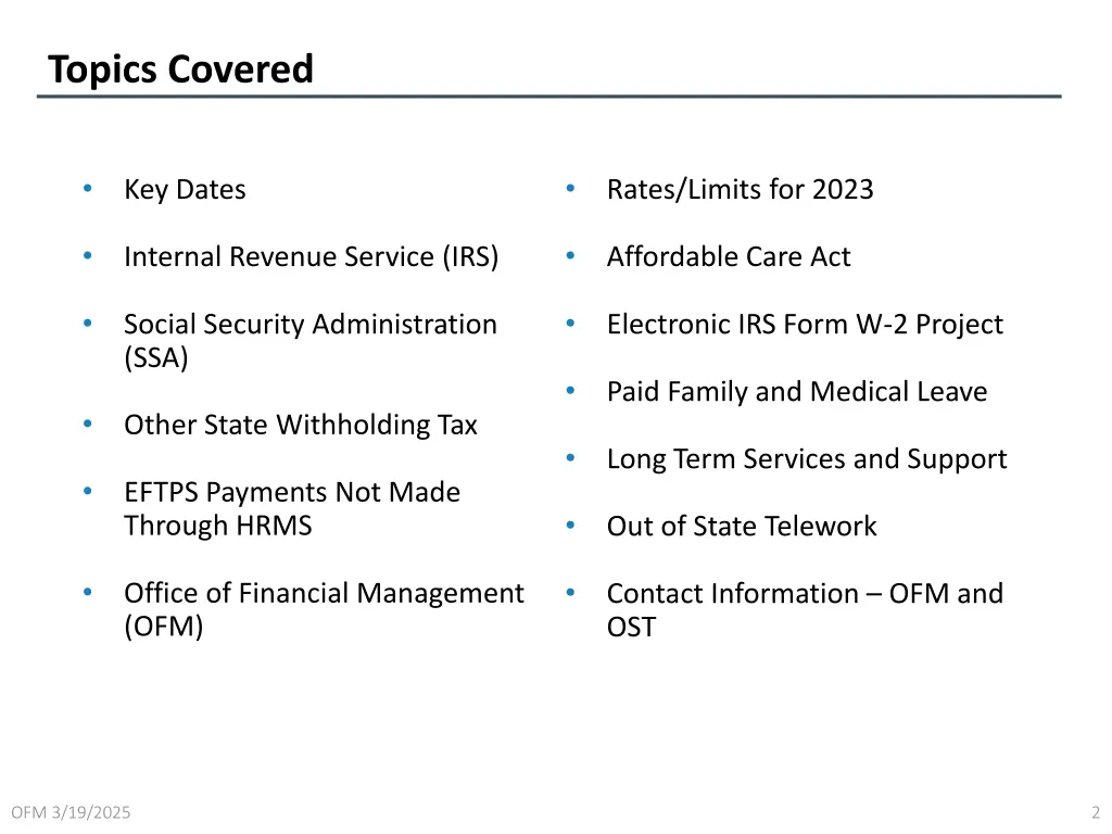 topics covered