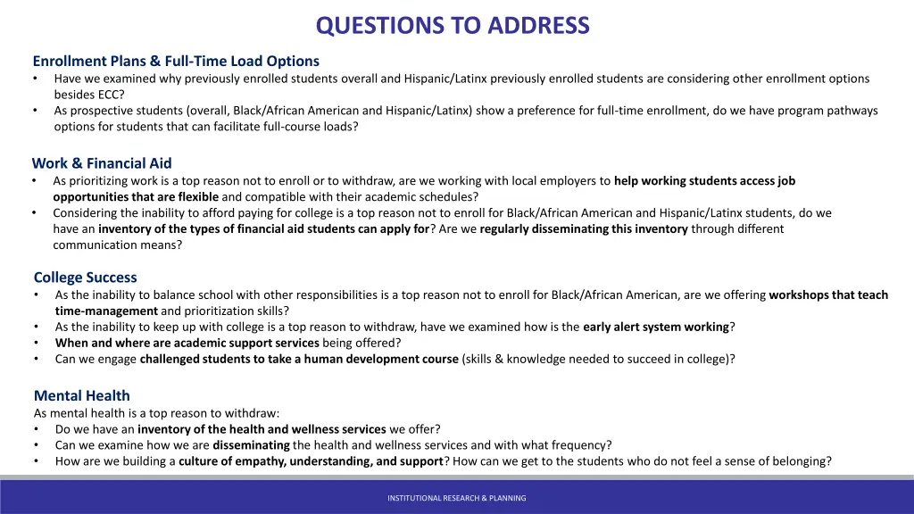 questions to address