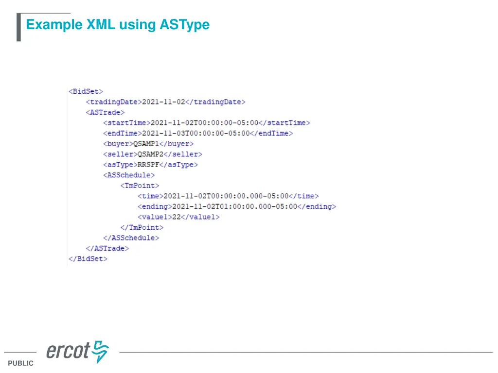 example xml using astype