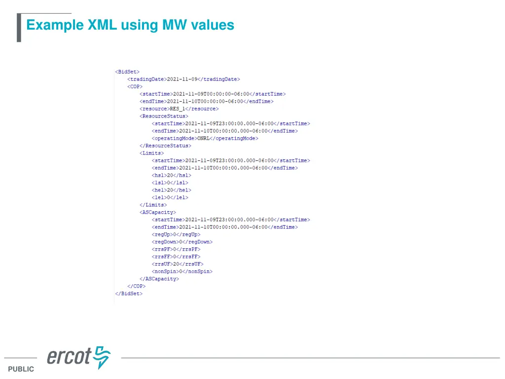 example xml using mw values