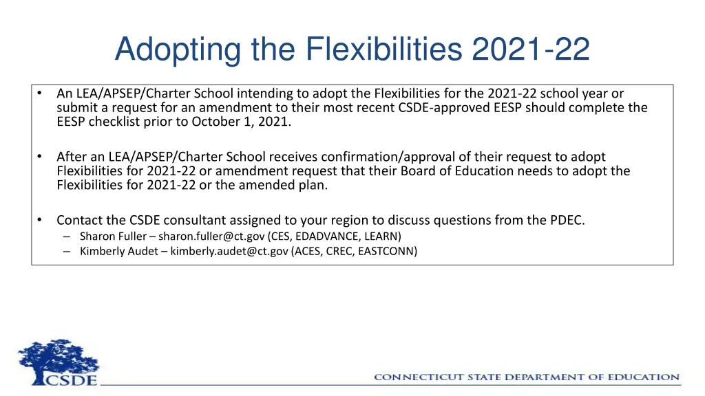 adopting the flexibilities 2021 22