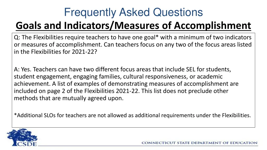 frequently asked questions goals and indicators