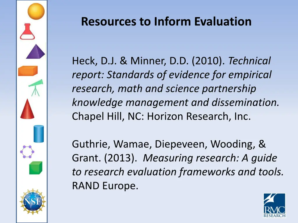 resources to inform evaluation 1