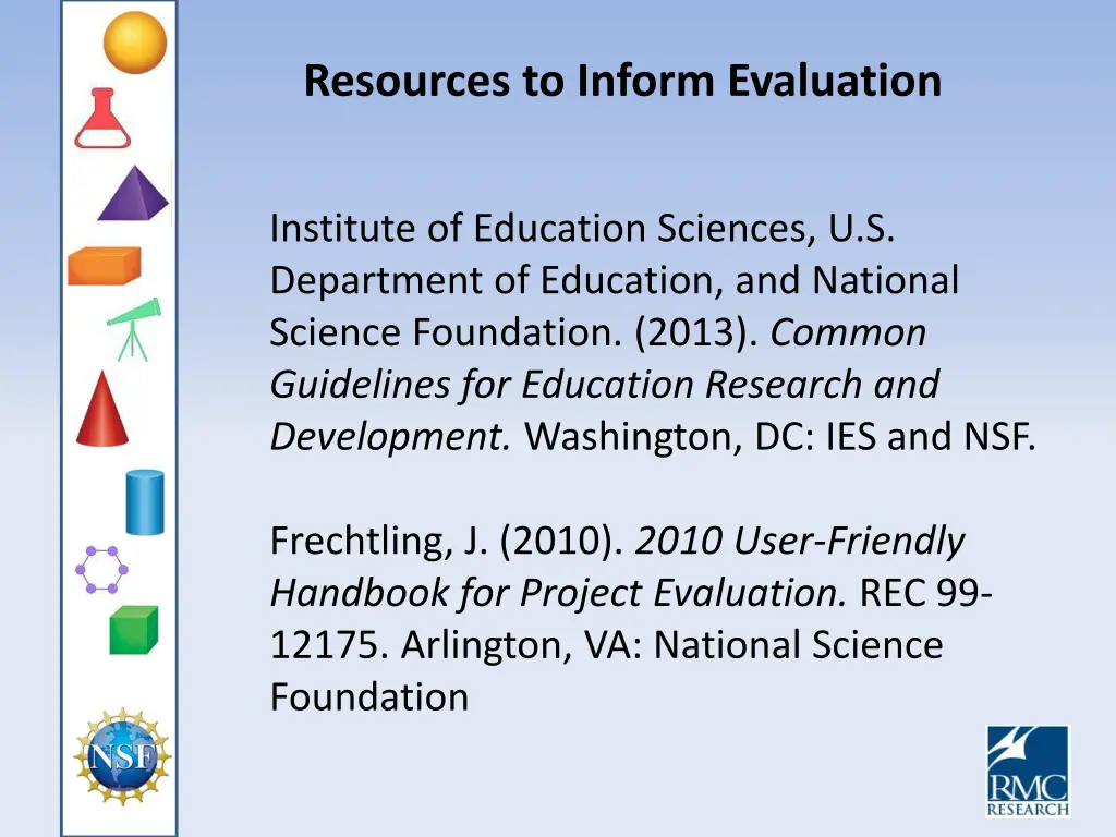 resources to inform evaluation