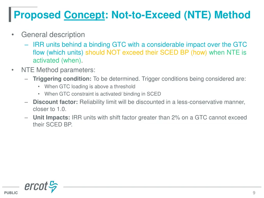 proposed concept not to exceed nte method