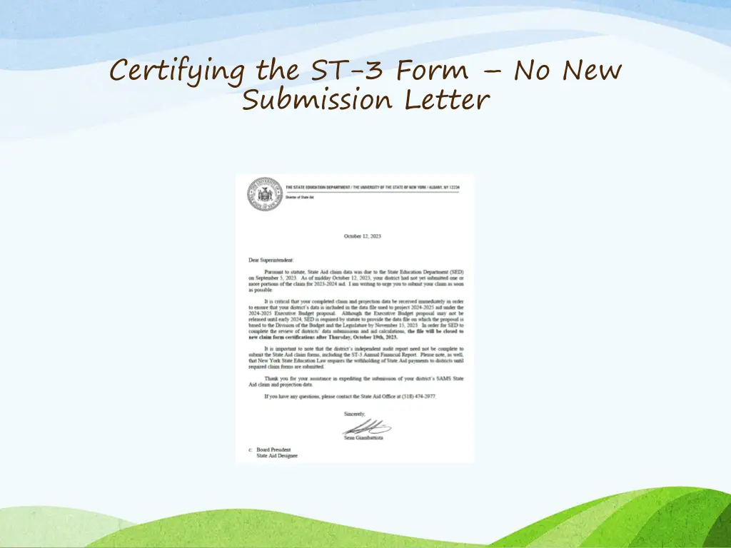 certifying the st 3 form no new submission letter