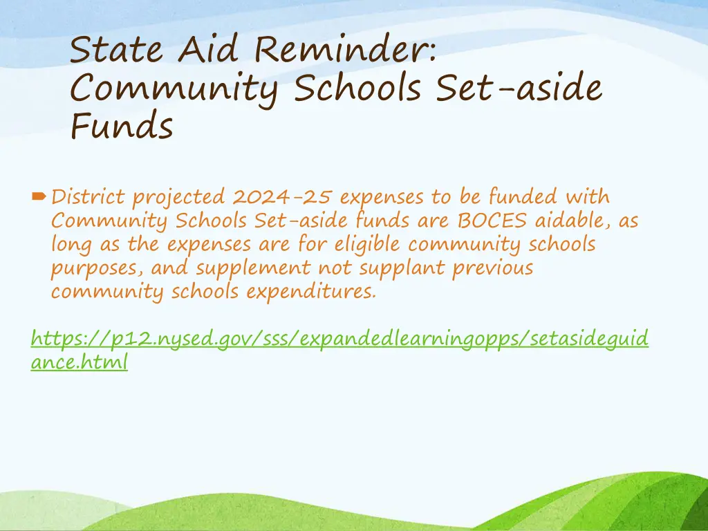 state aid reminder community schools set aside