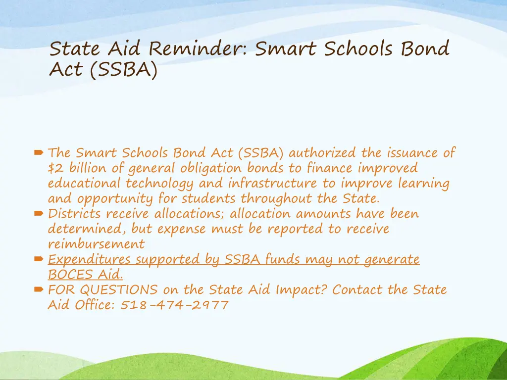 state aid reminder smart schools bond act ssba
