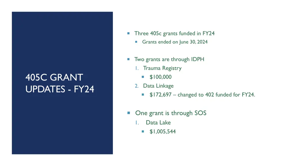three 405c grants funded in fy24 grants ended