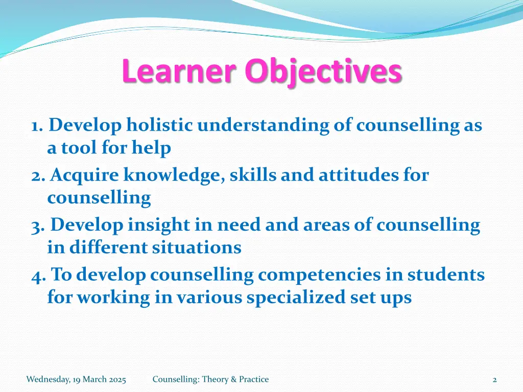 learner objectives
