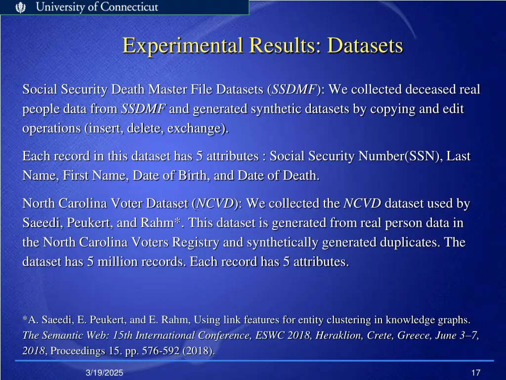 experimental results datasets