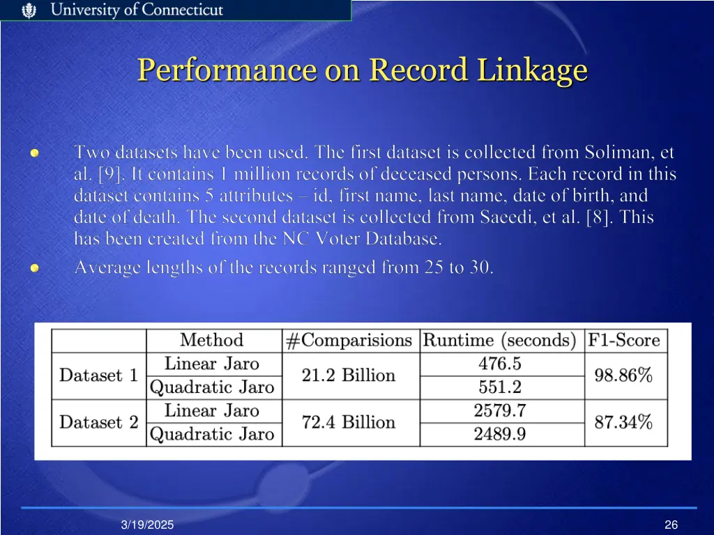 performance on record linkage