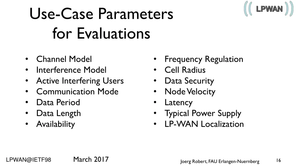 use case parameters for evaluations