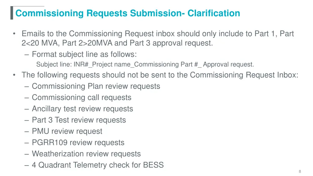 commissioning requests submission clarification 1