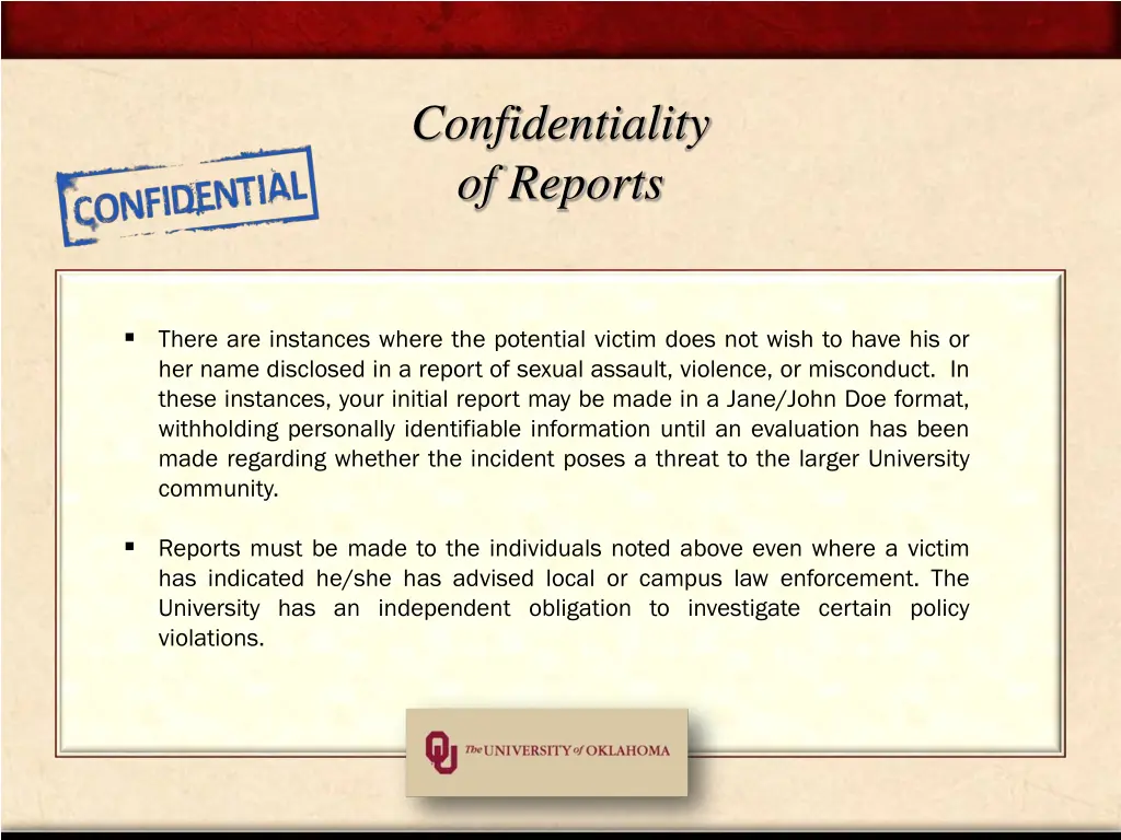 confidentiality of reports