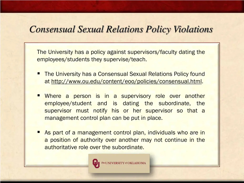 consensual sexual relations policy violations