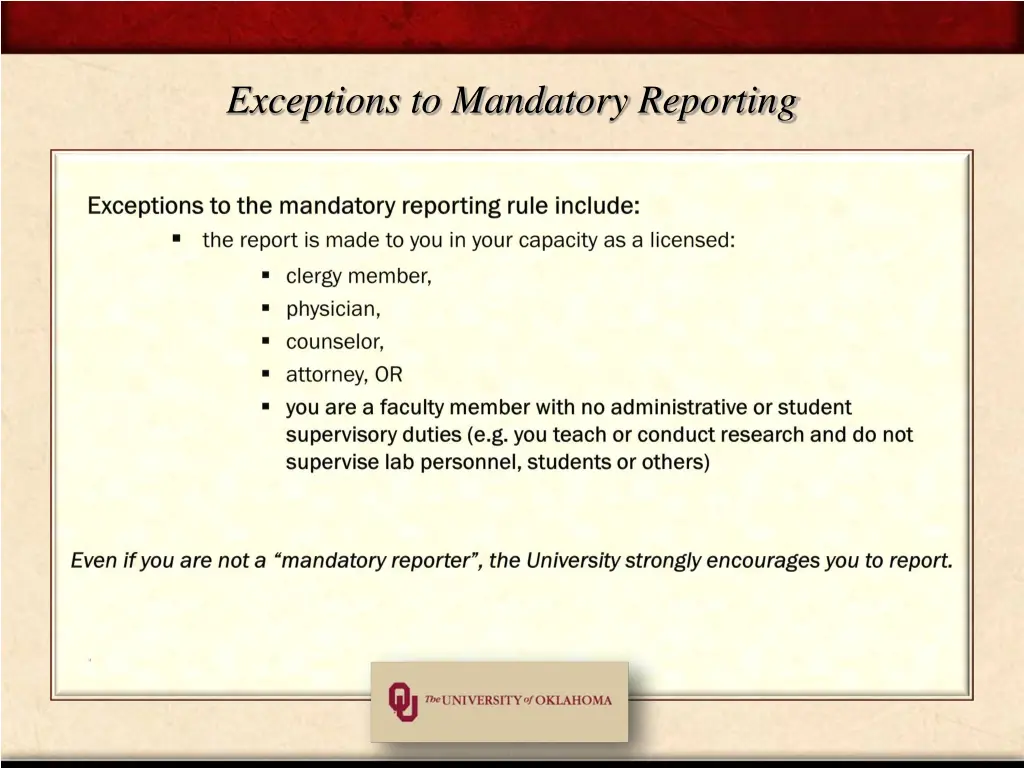 exceptions to mandatory reporting