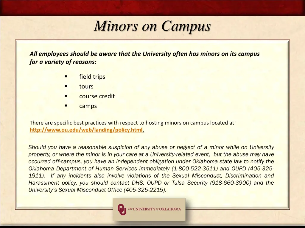 minors on campus