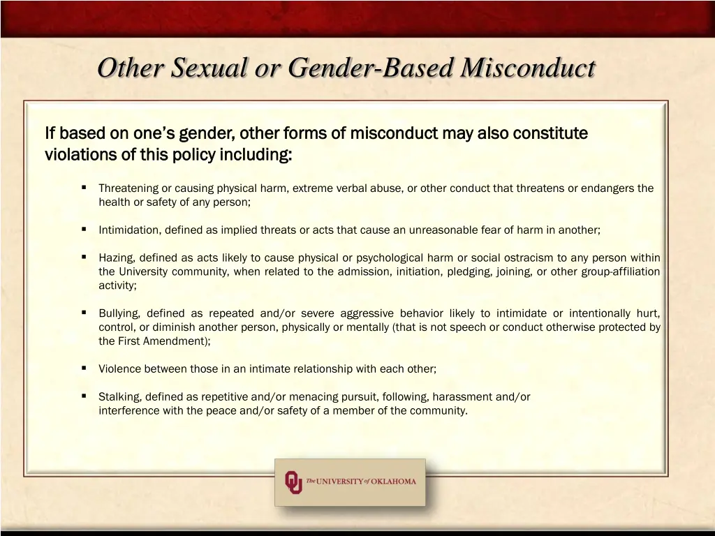 other sexual or gender based misconduct