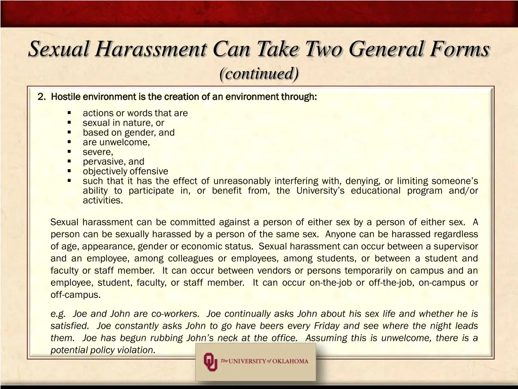 sexual harassment can take two general forms 1