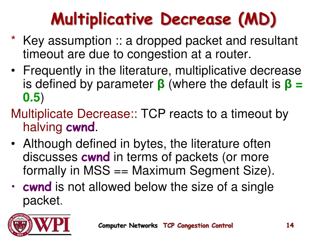 multiplicative decrease md key assumption