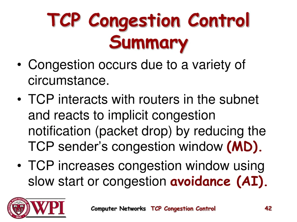tcp congestion control summary congestion occurs