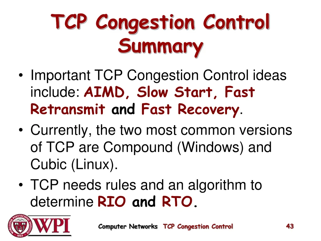 tcp congestion control summary