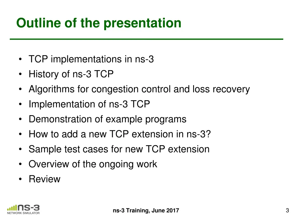 outline of the presentation