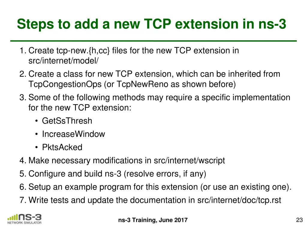 steps to add a new tcp extension in ns 3