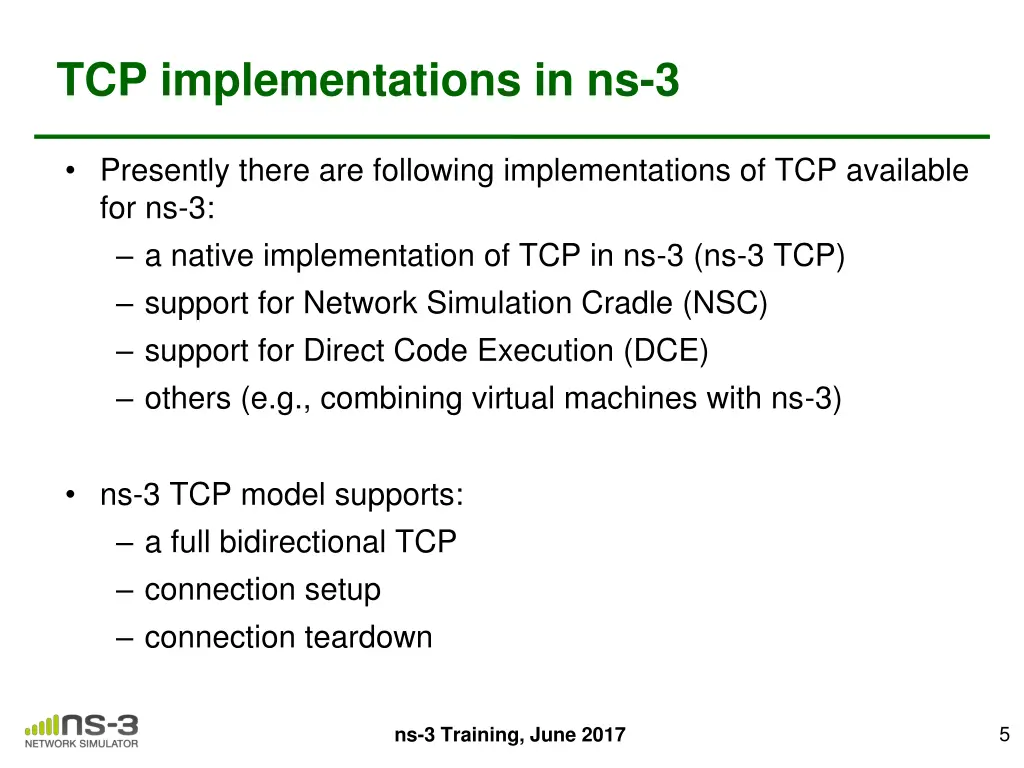 tcp implementations in ns 3 1