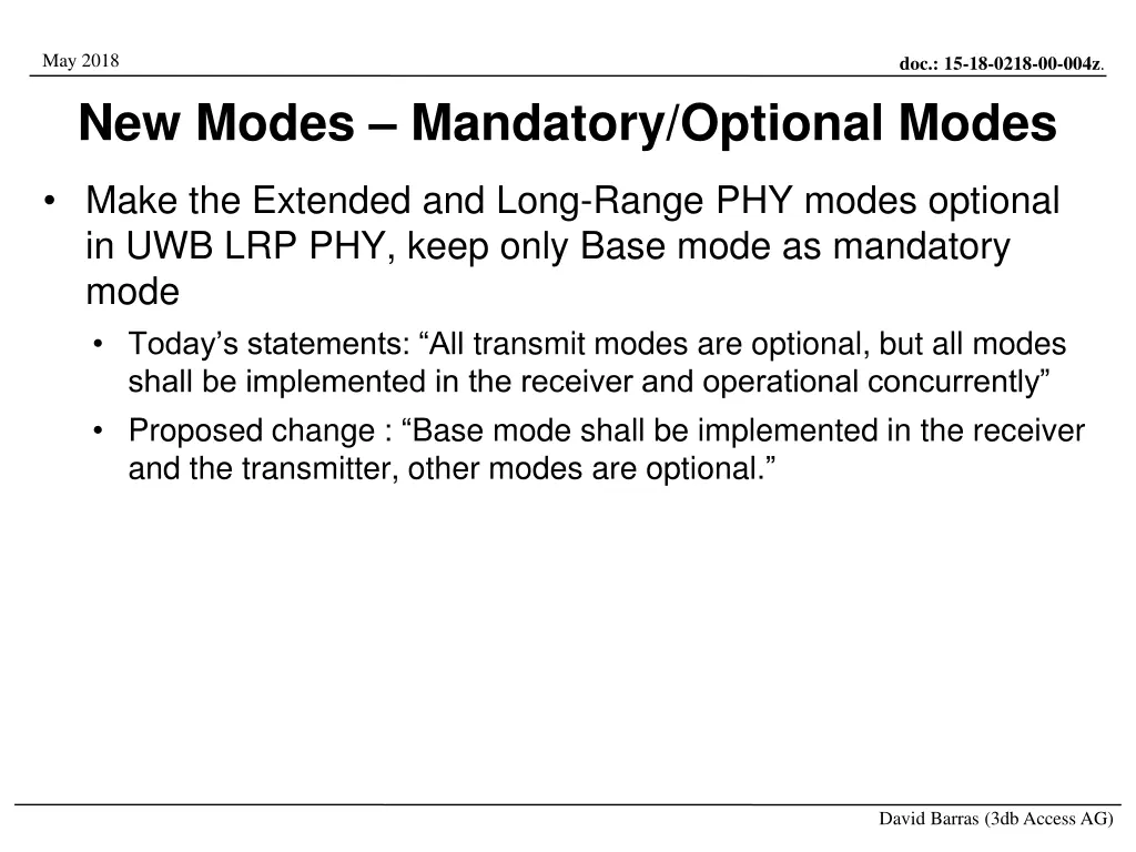 may 2018 new modes mandatory optional modes